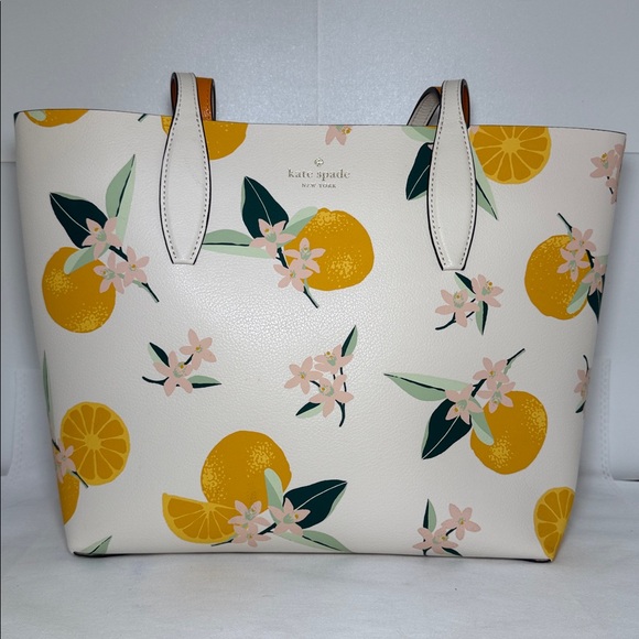 SOLD-Kate Spade Orange Blossom Citrus Print Tote Bag Orange Interior NWT - Picture 8 of 16